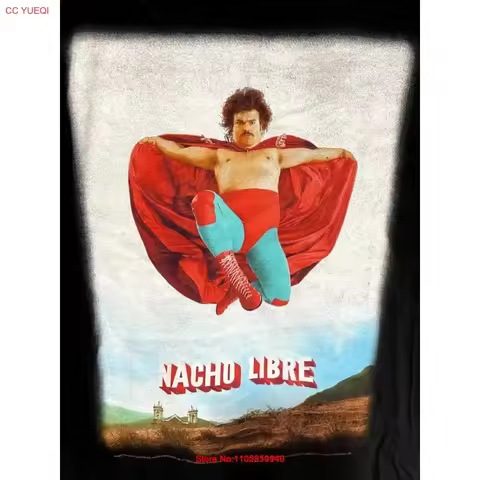 Y2K Nacho Libre Movie Promo T Shirt Jack Black Giant Tag 2008 Mens 2XL vintage Washed Stretched Comf