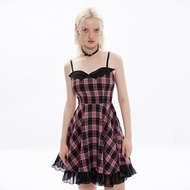 哥德吸血鬼繡花吊帶洋裝 - 粉 / 黑 / 彈性胸圍