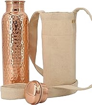 Kitchen Science Copper Water Bottle (32oz/950ml) w/a Carrying Canvas Bag | 100% Pure Copper Bottle for Drinking Water | Lab-Tested, Heavy Duty &amp; Leak-Proof | Authentic Ayurvedic Copper Water Bottle