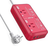 BESTEK 2000W Travel Voltage Converter Power Step Down 240V to 120V Converter with 2.4A 2-Port USB Charging for Hair Dryer/Curling Iron/Phone Travel Adapter for Europe Countries (Red)