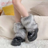 [READY STOCK] Women Fur Leg Warmers, Thickened Imitation Wolf Fur Fur Leg Warm Socks, Fur Stockings 