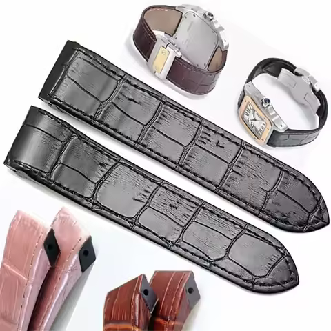 For Cartier Santos Men's Women's Straps Sandoz Santos100 Waterproof Sweat-Proof Butterfly Clasp Genu