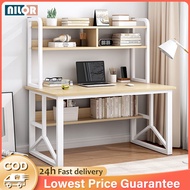 NR Computer Table With Book Shelf Student Study Table With Storage Rack Writing Desk Home Meja Belaj