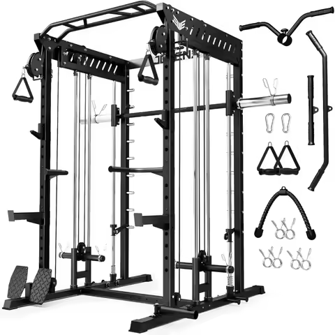 M21 Smith Machine, Multi-Function Power Cage with Dual Pulley Cable Crossover System, 2000LBS All-in
