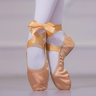 【Latest Style】 Satin Ballet Shoes With Ribbon Straps Toe Indoor Yoga Shoes Girls Soft Split Sole Satin Dance Ballerina Shoes