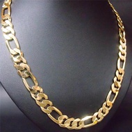 60cm Mens 24 K Yellow Solid Gold FINISH Figaro Necklace Chain Link Flat Hammered Wide 12mm 31