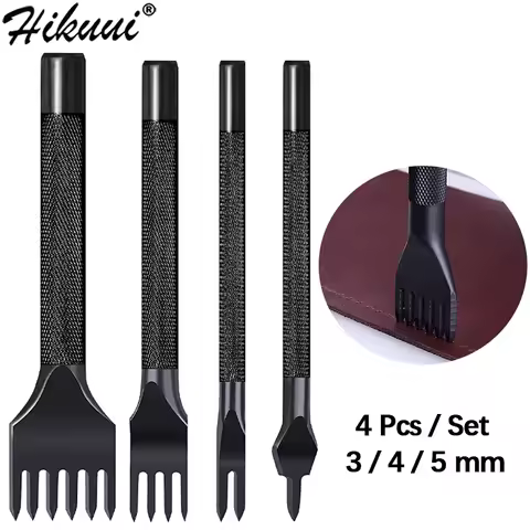 4Pcs Leather Sewing Punch Set Leather Chisel Hole Punches Tools 1 2 4 6 Prong Lacing Stitch DIY Leat