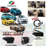Perodua 7 USB Car Armrest Adjustable with Cup Holder console box MYVI AXIA 2023 ARUZ BEZZA VIVA UNIV