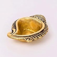 IndianShelf 3 Pieces Gold Brass Pooja Lamp, Traditional Ghee Temple Light, Decorative Festival Praye