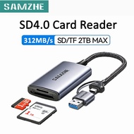 SAMZHE Card Reader SD4.0 312MB/s USB-C to SD Micro SD TF Memory Card Adapter
