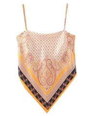 Women's Paisley Print Tie Back French Knot Hanky Hem Spaghetti Straps Handkerchief Cami Bandana Tube