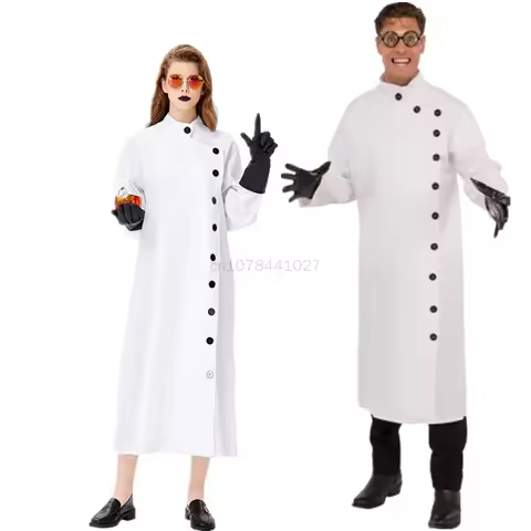 Carnival Party Men Women Long White Coat Nurse Doctor Costume Mad Scientist Cosplay Halloween Doctor