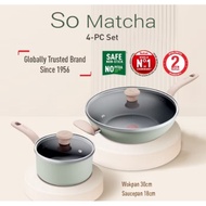 Tefal So Matcha 4pcs Set (Saucepan with lid 18cm + Wokpan 30cm) Non-stick Cookware