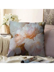 1入組亞麻3D美麗花卉圖案枕套（不含枕頭），新鮮風格假日派對家居布藝裝飾，適用於客廳沙發臥室床頭腰靠墊套，全季節枕套