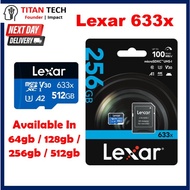 (SG LOWEST) Lexar 633x Micro SDXC 128GB 256GB 512GB 100MB/s With SD Adapter For Mobile Phone Camera