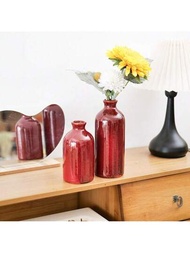 歐美復古酒紅色高端窯變家用花瓶，可用於客廳、餐廳裝飾、臥室花瓶、乾花裝飾瓶