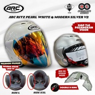 Helmet ARC RITZ Modern Silver V2 , Pearl White Colour Siap Combo Visor Sekali Spoiler (Size L & XXL)