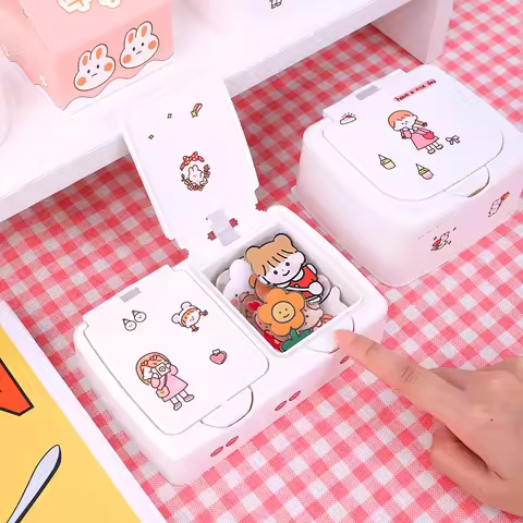 Ins Button Desktop Cute Storage Box with Lid Sundries Mini Jewlery Storage Box Organizer Kawaii Box