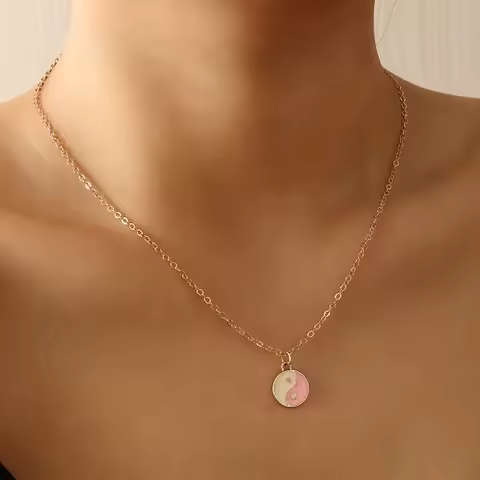 1pc Colorful Enamel Bagua Pendant Necklace with Yin Yang Charm, Minimalist Taoist Style