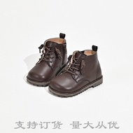 Zhongwei รองเท้าเด็กรองเท้าบูทมาร์ตินชาย2028-30พื้นรองเท้านิ่มสำหรับเด็กรองเท้าบูทสั้นหนังแท้มีซิปสำหรับรองเท้าบู้ตหนัง