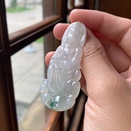 I 靜心 I 冰糯種白底飄花翡翠觀音玉墜子 緬甸玉A貨