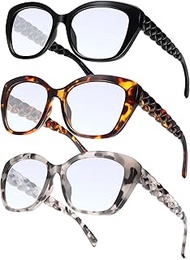 Reading Glasses for Women Men Blue Light Blocking 3 Pack Filter UV Ray Reader Computer Cateye Fashion Eyeglasses