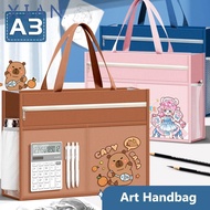 XIANEE A3 Tutorial Bag, Canvas A3 Canvas Art Bag,  Plus Size Waterproof Large Capacity File Bag Stud