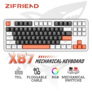 ZIFRIEND X87 TKL 87 Keys Keyboard RGB Backlit Wired Red Brown Switch Mechanical Keyboard