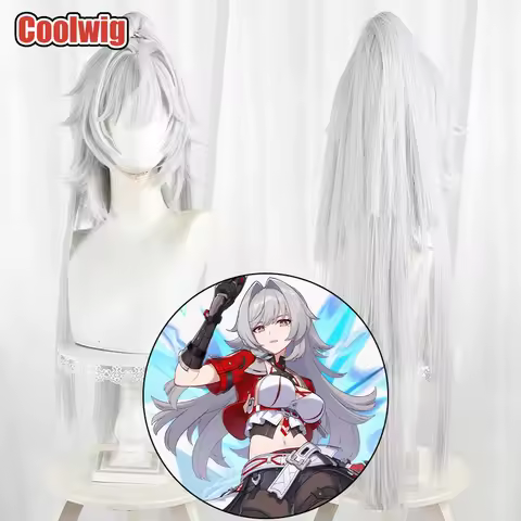 Coolwig Synthetic Hair Erdos Helia Cosplay Wigs Honkai Impact 3rd Erdos Helia 80cm Long Silver White