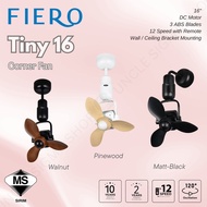 Fiero Tiny 16 Corner Fan DC Motor Dual Mounted Wall & Ceiling 12 Speed Matt-Black / Walnut