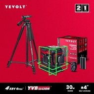 YEVOLT TP+YVGLL4XS12T เครื่องวัดระดับเลเซอร์ 3 ระนาบ เครื่องมือวัดเลเซอร์เส้นกราวด์ลำแสงสีเขียว 3D 12 เส้นพร้อมขาตั้งกล้องเลเซอร์ 1.5M