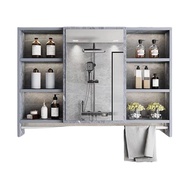 Kkpl Grain Gray Surface Mount Bathroom Cabinet With Mirror And Side Shelf