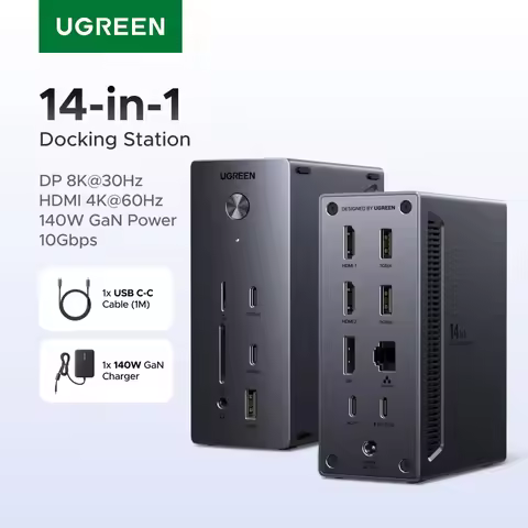 UGREEN 14-in-1 USB HUB Docking Station Type-C to 4K120Hz DP 4K60Hz 2xHDMI SD/TF RJ45 10Gbps USB-A/C 