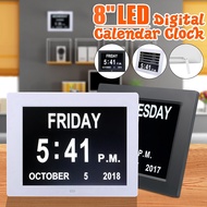 8Inches UK Plug White/black LCD Digital Clock Calendar Date Day Time Clock Auto Dimming 8 Languages