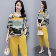 套裝女大码 plus size casual outfit set korean style new short sleeve+ pants 2 piece set women