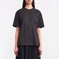 GANNI  25Spring and Summer New Design Brick-Stamped Craft Black and Gray Round Neck Loose Cotton Sho