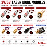 5mW 500mW Red Laser Diode Module Dot Cross Line 2V 3V 4.5V 5V Bare Diode KY-008 Sensor Module