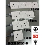 SIRIM Socket Extension Heavy Duty Extension Plug Wire Trailing Socket Plug 3500W 1/2/3/4 Way Extensi