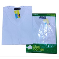 Blue corner tshirt white for men V- NECK Adult size XS-XXL
