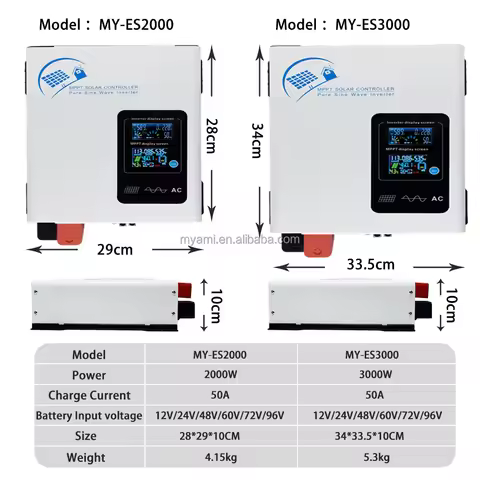 Myami 1000w 2000w 3000w Hybrid Inverter System 1.3kw 2.3kw 3.3kw 60a 100a Mppt 12v 24v 48v Solar Pan