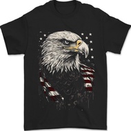 American Eagle With USA Flag Mens T-Shirt 100% Cotton