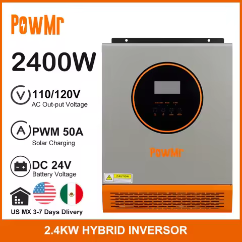 PowMr 3KVA 2.4KW All In One Solar Hybrid Inverter 24V Dc To 110V/120V 50A PWM Charge Controller Off-