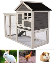 Rabbit Hutch - Bunny Cage, Guinea Pig Cages, Wood Indoor Rabbit Cage,Outdoor Large Rolling Bunny Hutch with Run and No Leak Tray, Small Animal Guinea Pig Hamster Hedgehog House