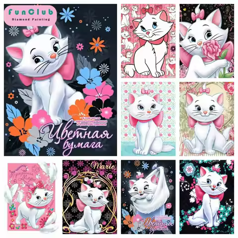 Disney Cartoon Marie Cat 5D DIY Diamond Painting Aristocats Full Round Rhinestone Mosaic Home Decor 