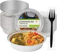 8" Aluminum Pans with Lids & Forks (37oz | 2.3 lb) | Heavy Duty | Baking, Freezer & Oven Safe | Disp
