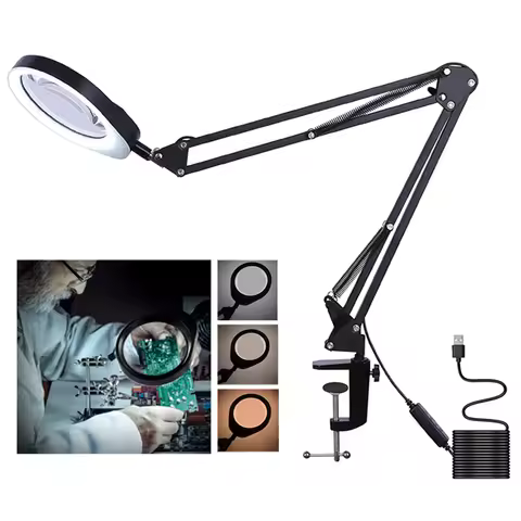 3 Colors Mode LED Magnifying Glass with Light 10X 20X Magnifier Lamp 5'' 5.5D Lens For Reading,Repai