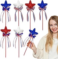 6Pcs Patriotic Ribbon Streamer Wands Glitter Star Foam Fairy Wands 4th of July Independence Day Cele