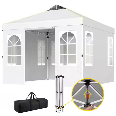 Outsunny 9.6 x 9.6 ft Pop Up Canopy Tent with Sidewalls, One Push Setup, UPF50+ Portable Instant Can