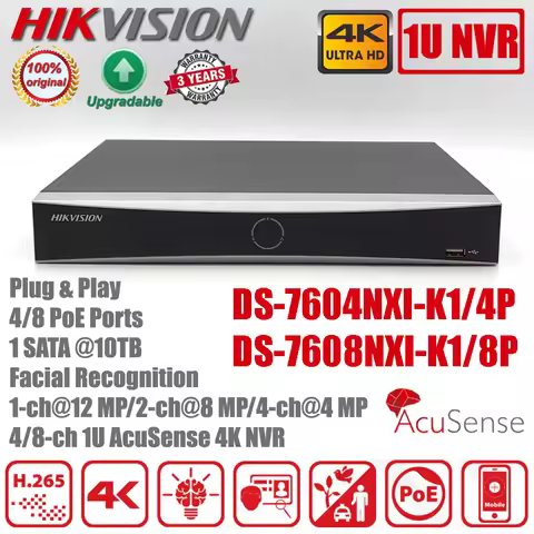 Hikvision DS-7604NXI-K1/4P, DS-7608NXI-K1/8P 4/8CH POE Ports 4K H.265+ AcuSense NVR Network Video Re