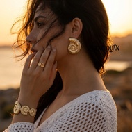 Gold Jewelry Set Ammonite Shell Chunky Bracelet Statement Earrings Greek Goddess Jewelry Resort Wear